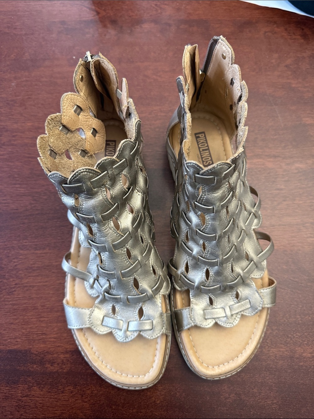 PIKOLINOS Silver Braided Leather Gladiator Sandals